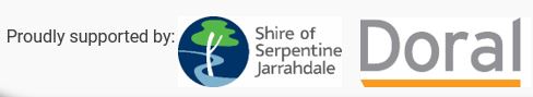 Text: Proudly supported by: Shire of Serpentine Jarrahdale. Doral.