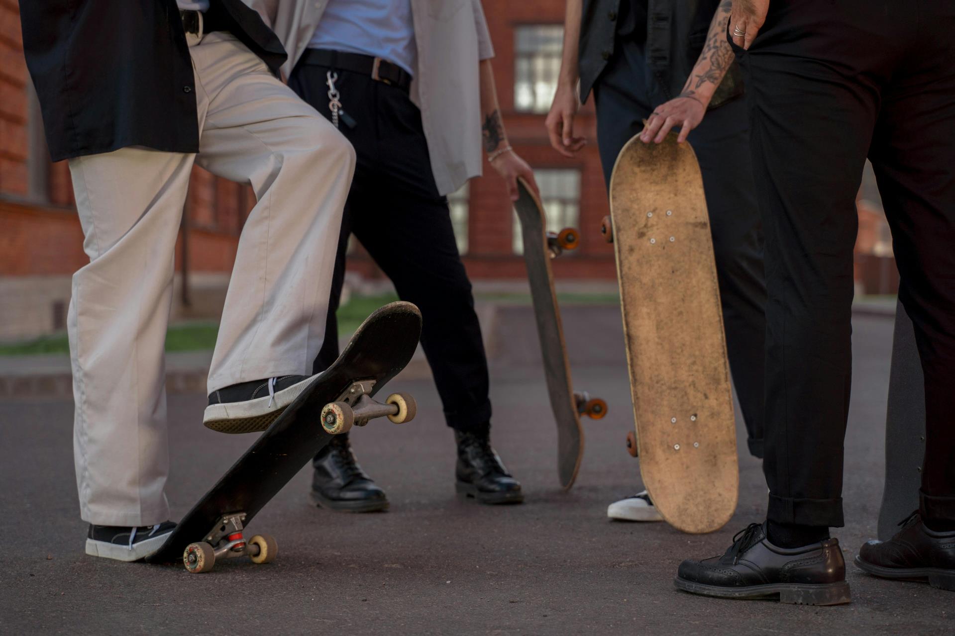 Teens with skateboards